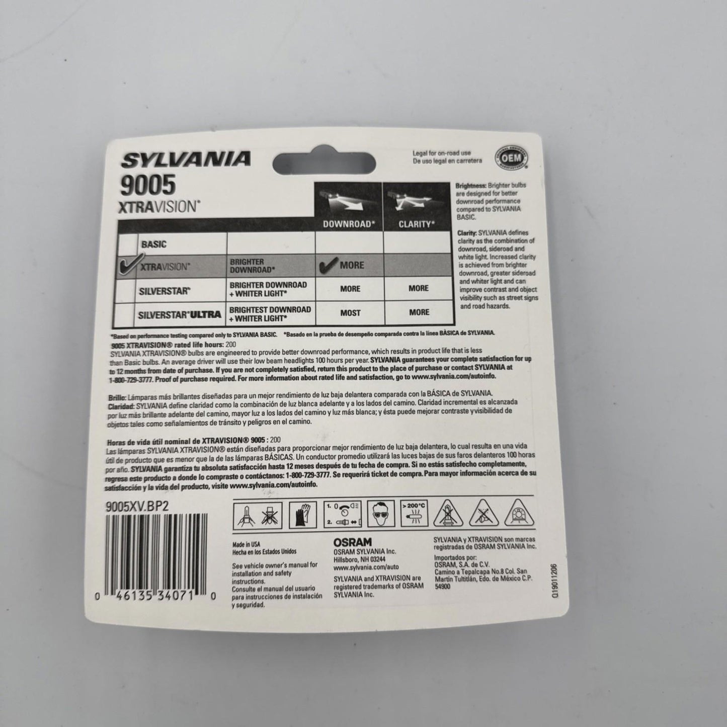 New 2 Pack Sylvania Head Lamp Bulbs #9005 Made in USA “Xtravision”
