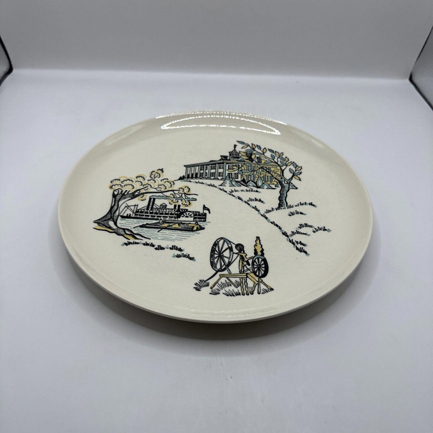Marcrest American Heritage Dinner Plate Steam River Boat Spinning Wheel Mansion